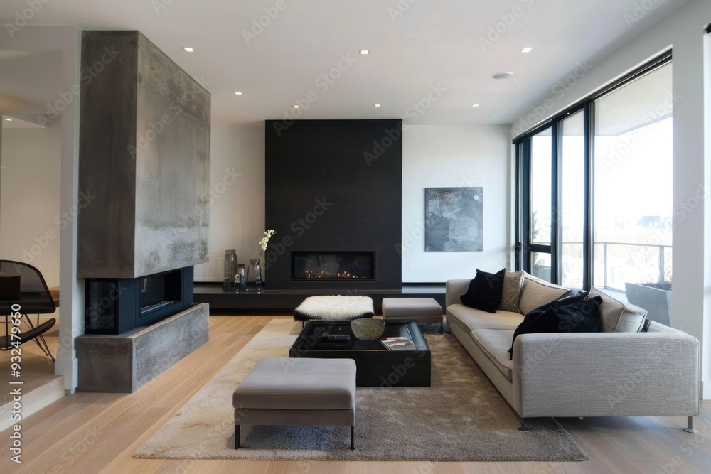 Minimalist modern living room with cozy seating and contemporary decor Minimalist modern living room with cozy seating and contemporary decor