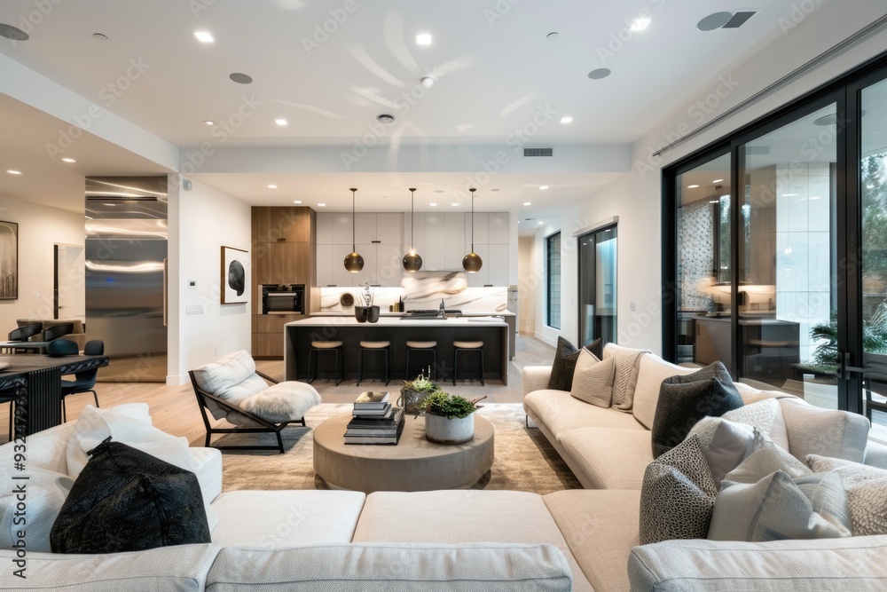 Fototapeta premium Modern living room with cozy seating area and chic accents