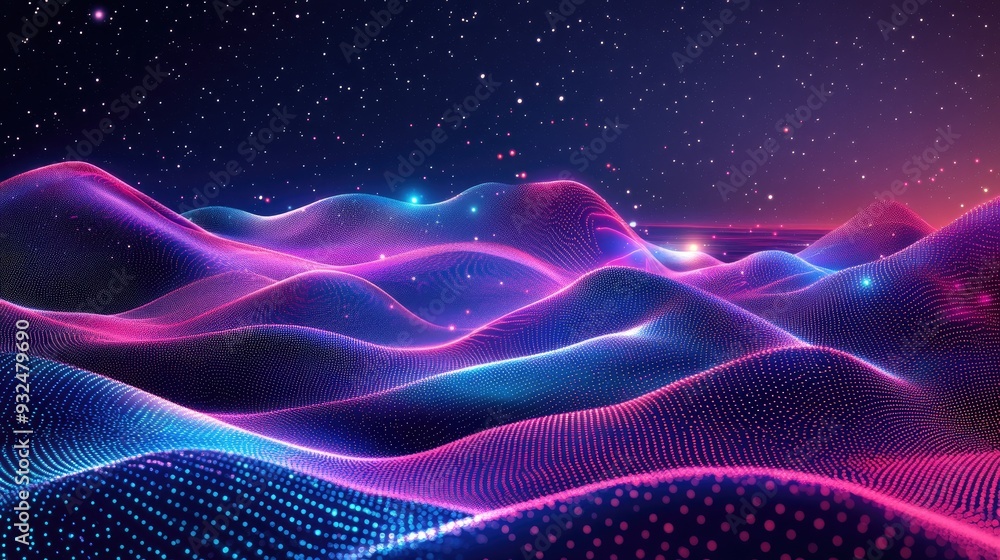 Abstract neon shapes cascading through neon dots landscape, luminous paradise background, futuristic and vibrant Abstract neon shapes cascading through neon dots landscape, luminous paradise background, futuristic and vibrant