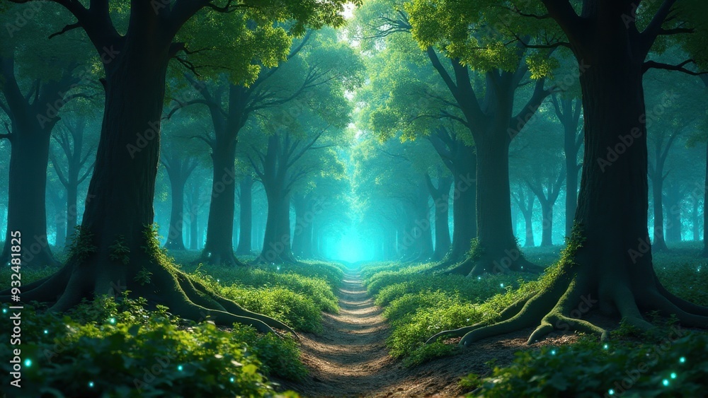 Enchanting Forest Path with Glowing Lights. Generative Ai Enchanting Forest Path with Glowing Lights. Generative Ai