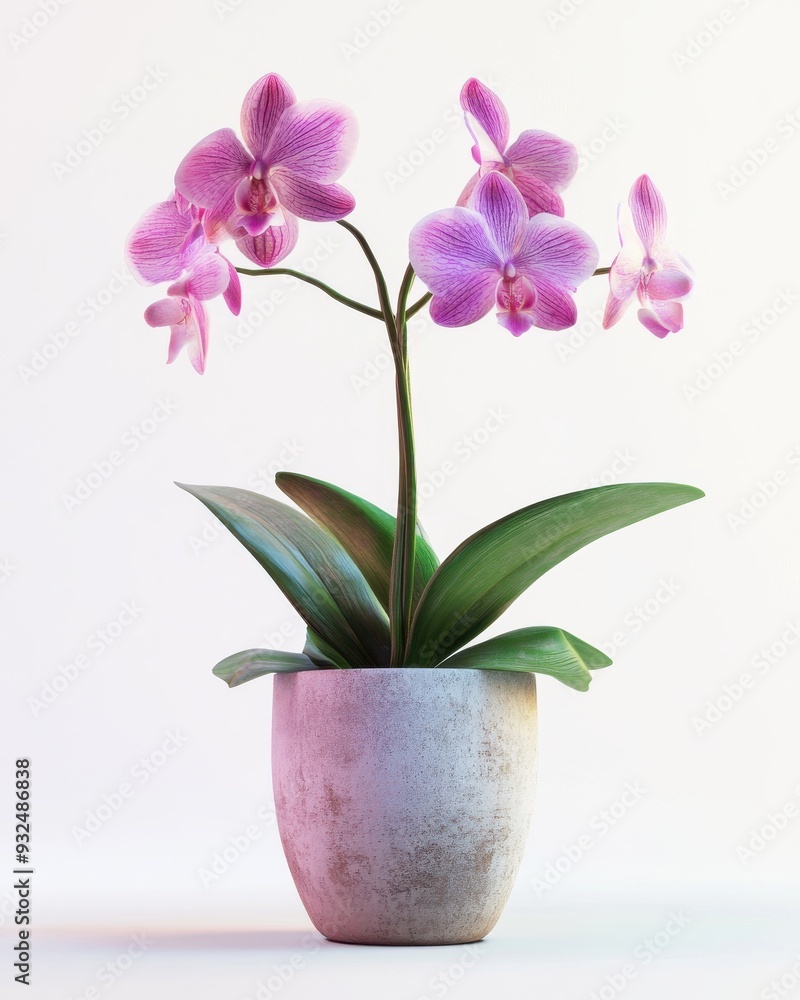 A hyperrealistic 3D render of a potted orchid, elegant and exotic, isolated on white background A hyperrealistic 3D render of a potted orchid, elegant and exotic, isolated on white background
