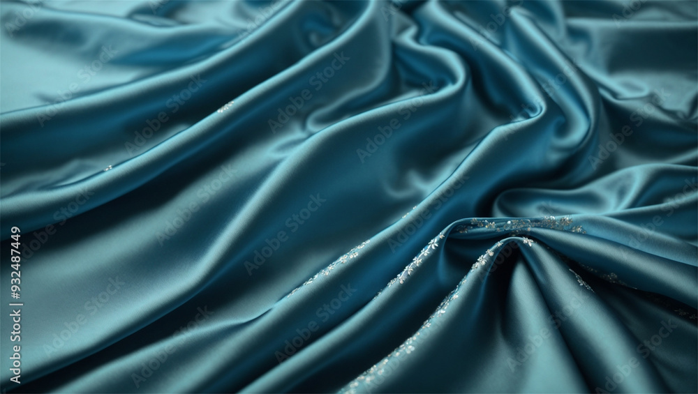 Fototapeta premium Elegant Teal Satin with Sparkling Details