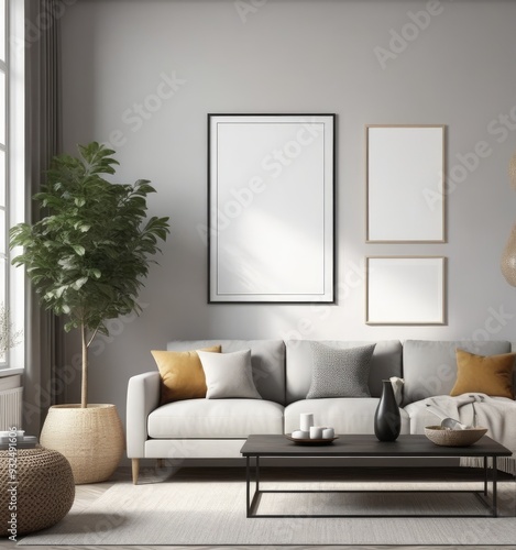 poster frame mock-up in modern living room interior. fucnitur