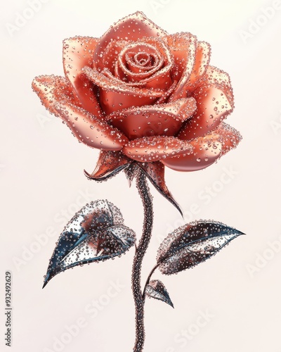 A detailed 3D illustration of a rose with diamondencrusted petals, luxury and elegance, isolated on white background photo