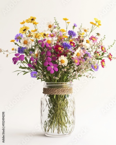 Wallpaper Mural A detailed 3D illustration of a bunch of wildflowers in a mason jar, rustic and charming, isolated on white background Torontodigital.ca