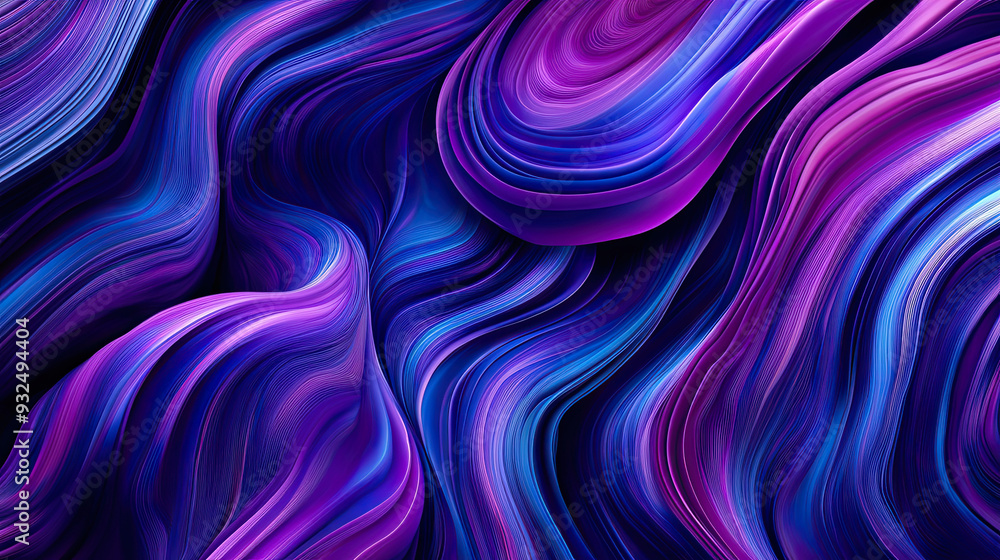 Fototapeta premium Fluid Organic Shapes with Purple and Blue Lines on a Black Background – Abstract Design for Modern Digital Art, Textures, and Creative Backgrounds