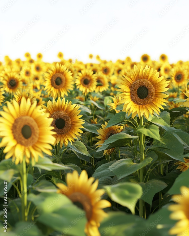 A sunflower field with bright yellow petals, 3D model, detailed, isolated on white background A sunflower field with bright yellow petals, 3D model, detailed, isolated on white background