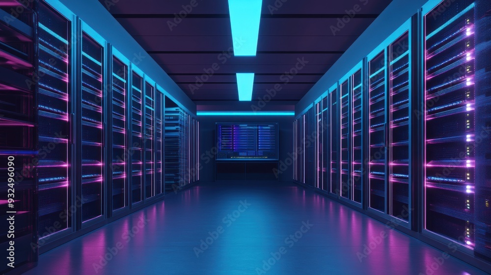 Futuristic digital server room design concept. Futuristic digital server room design concept.
