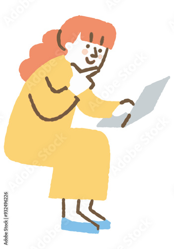 Woman working on computer while thinking_Color