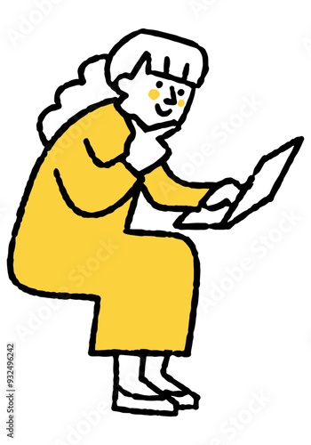 Woman working on computer while thinking
