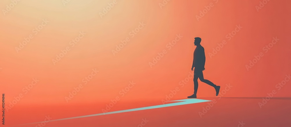 Onwards and Upwards, Path to Success, Man Walking on Arrow, Career Growth and Success, 3D rende Onwards and Upwards, Path to Success, Man Walking on Arrow, Career Growth and Success, 3D rende