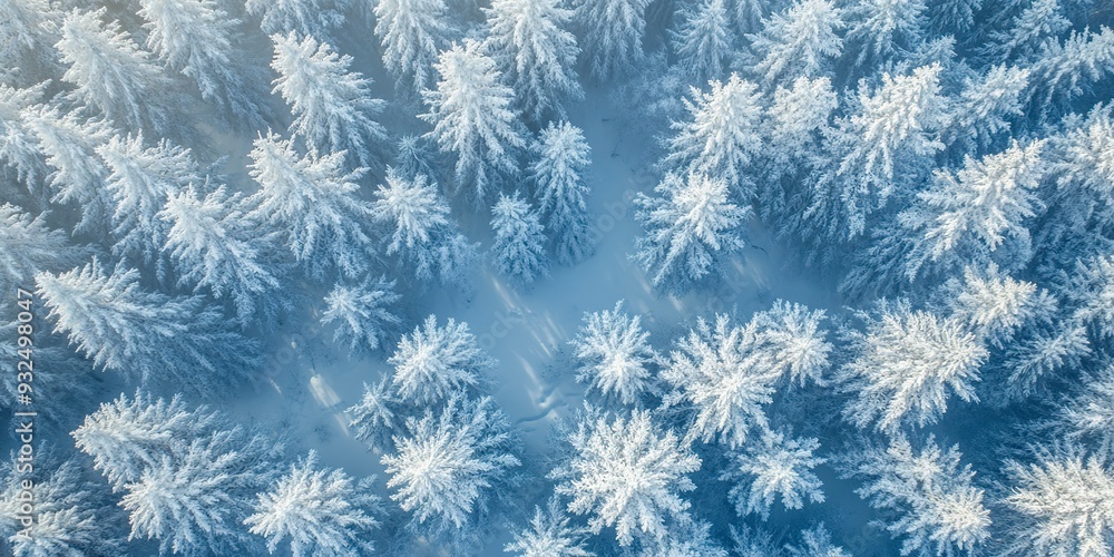 Aerial view of a snowy forest, perfect for winter themes Aerial view of a snowy forest, perfect for winter themes