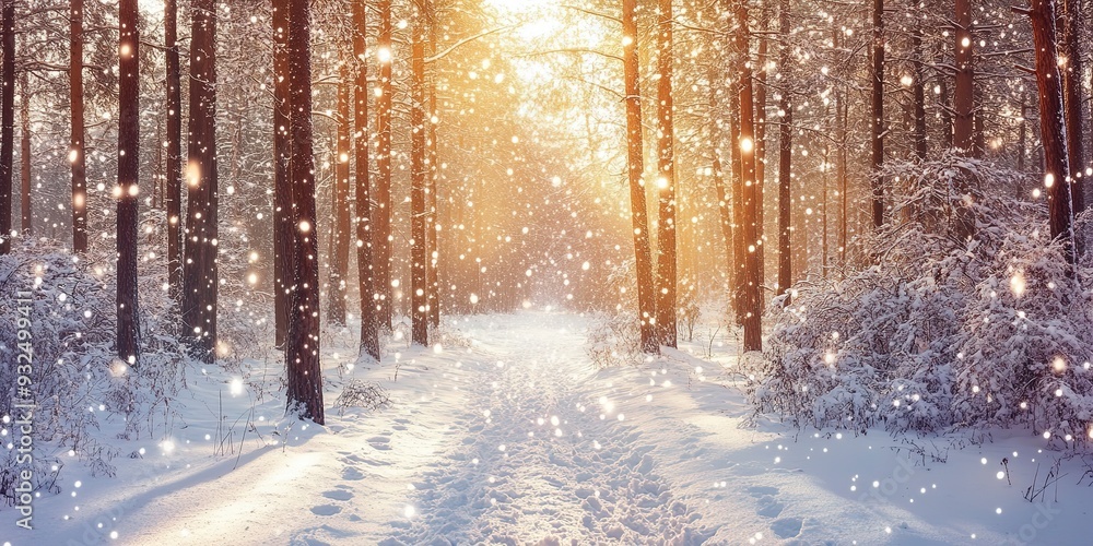 Tranquil winter forest adorned with snow and festive cheer Tranquil winter forest adorned with snow and festive cheer