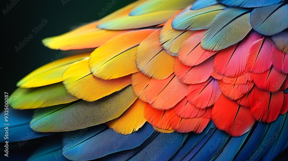 Obraz premium Closeup Texture of Vibrant Parrot Feathers: A Kaleidoscope of Colorful Plumage