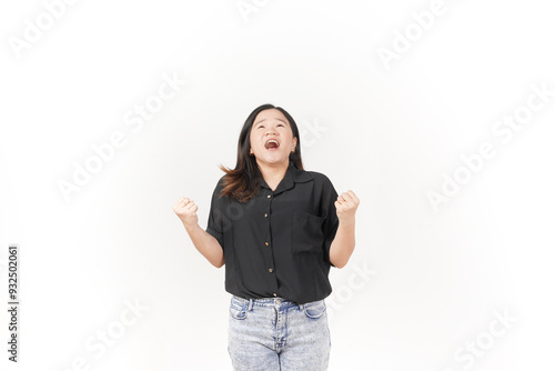 Young Asian woman mad and angry gesture wearing Black t-shirt and jeans isolated on white background