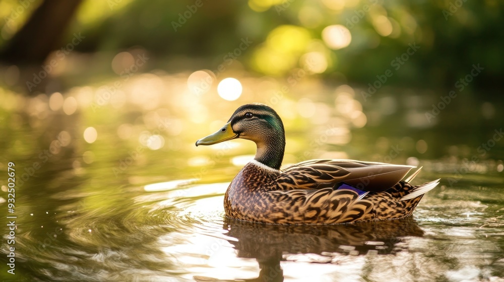 Duck Swimming in a Sunlit Pond Duck Swimming in a Sunlit Pond