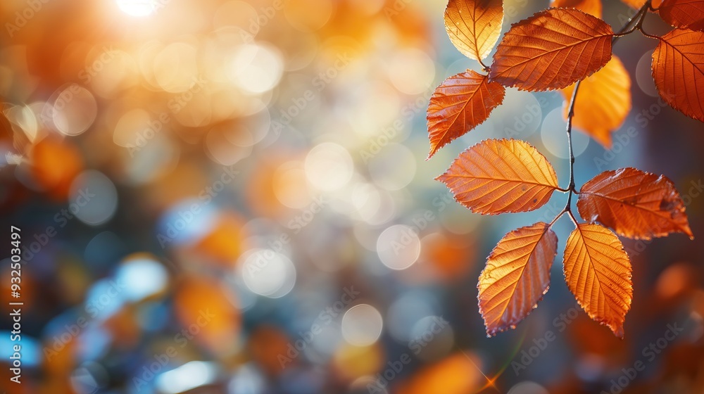 Autumn background with maple leaves and bokeh defocused lights Autumn background with maple leaves and bokeh defocused lights
