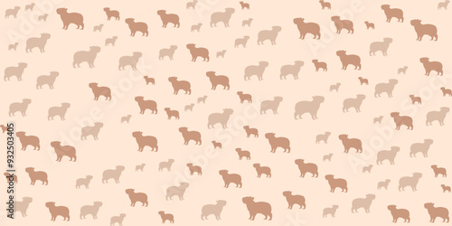 Seamless pattern of pink and brown capybaras on a light pink background. Cute and animal themed designs.