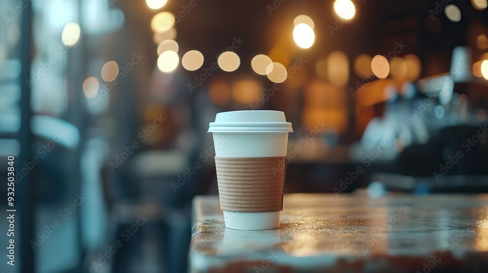 Coffee cup on wooden table in coffee shop blur background. Coffee cup on wooden table in coffee shop blur background.