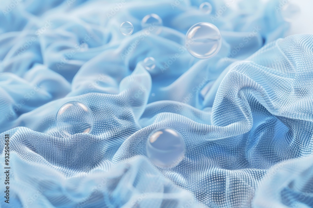 Close up of water bubble cleaning macro fabric fiber on cloth in detailed 3d rendering Close up of water bubble cleaning macro fabric fiber on cloth in detailed 3d rendering