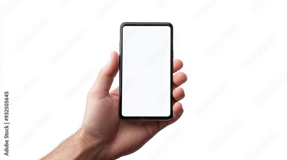 Person operating mobile blank display bezel-less mockup Person operating mobile blank display bezel-less mockup
