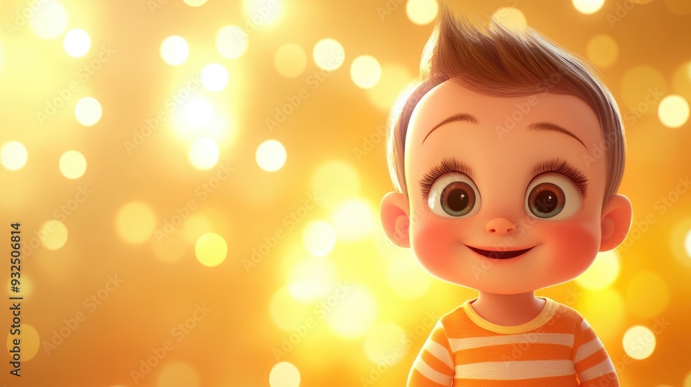 3D Cartoon Baby Portrait on Bright Background 3D Cartoon Baby Portrait on Bright Background