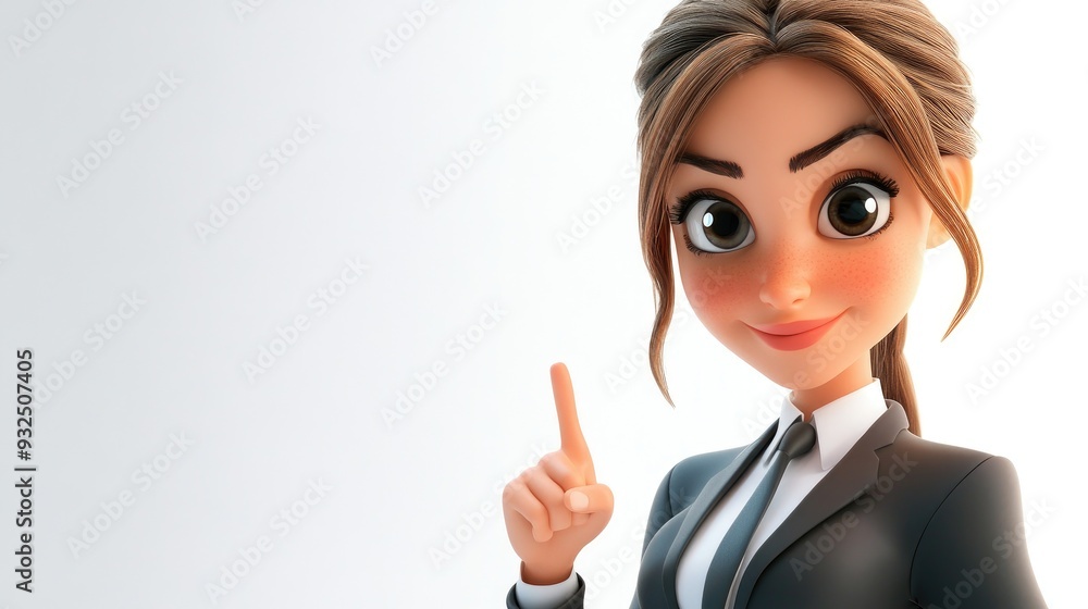 3D Cartoon Business Woman Pointing Finger at You Looking at Camera on White Background 3D Cartoon Business Woman Pointing Finger at You Looking at Camera on White Background