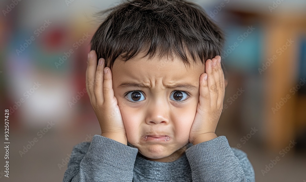 Autistic Child in Distress: Crying and Covering Ears Autistic Child in Distress: Crying and Covering Ears