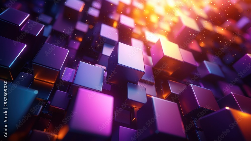 Vibrant abstract composition featuring illuminated cubes in dynamic arrangement, creating a sense of depth and movement. Vibrant abstract composition featuring illuminated cubes in dynamic arrangement, creating a sense of depth and movement.