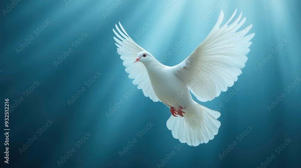 A white dove of freedom ascending towards the heavens, with rays of light surrounding it, representing hope and liberation A white dove of freedom ascending towards the heavens, with rays of light surrounding it, representing hope and liberation