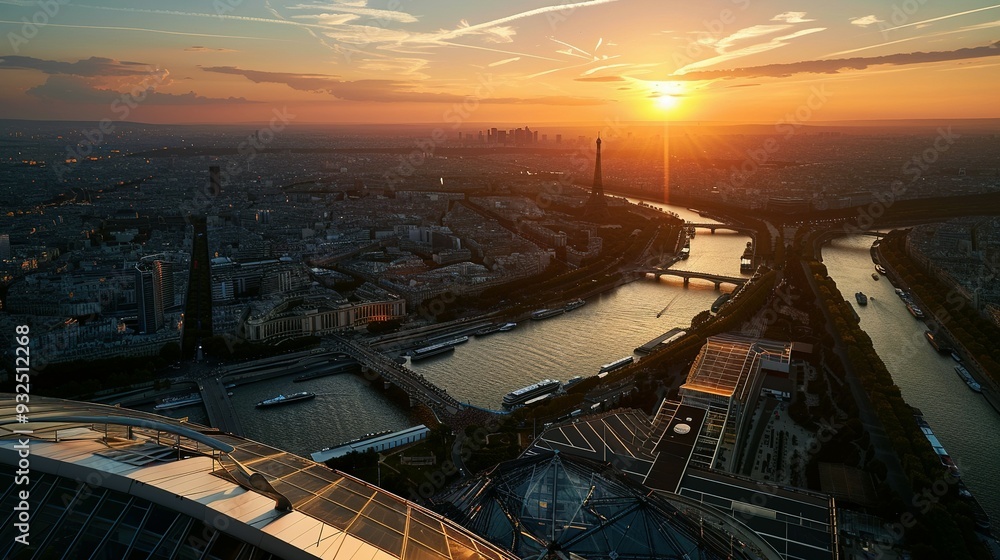 Sunset over the Seine River with Eiffel Tower in the Distance Sunset over the Seine River with Eiffel Tower in the Distance