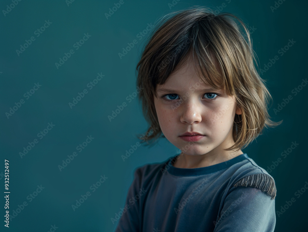 Angry 5 year old girl in a blue shirt, feeling angry and upset Angry 5 year old girl in a blue shirt, feeling angry and upset