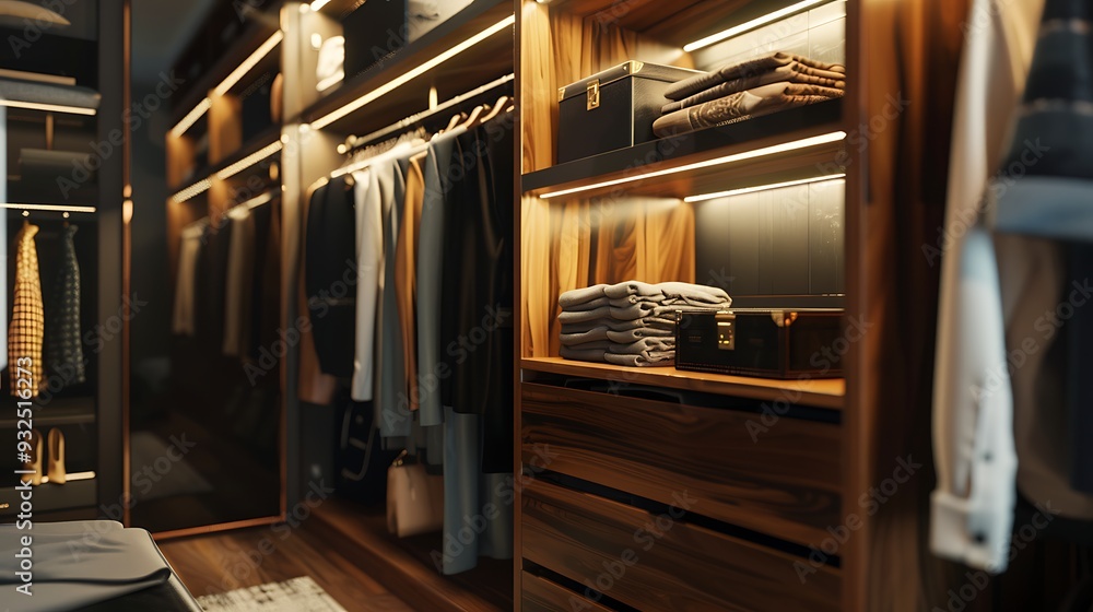Wardrobe with black and brown furniture and shirt. Wardrobe with black and brown furniture and shirt.
