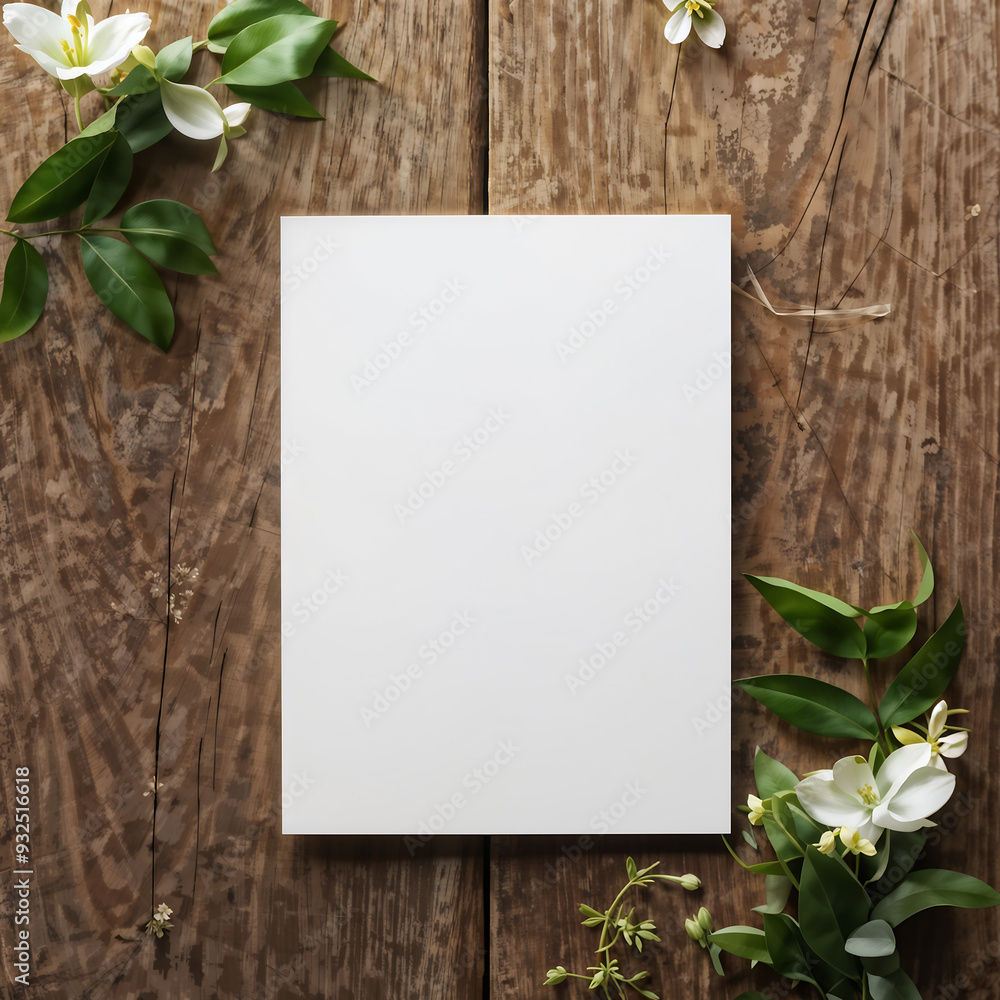 White Sheet on a Wooden Floral Background White Sheet on a Wooden Floral Background