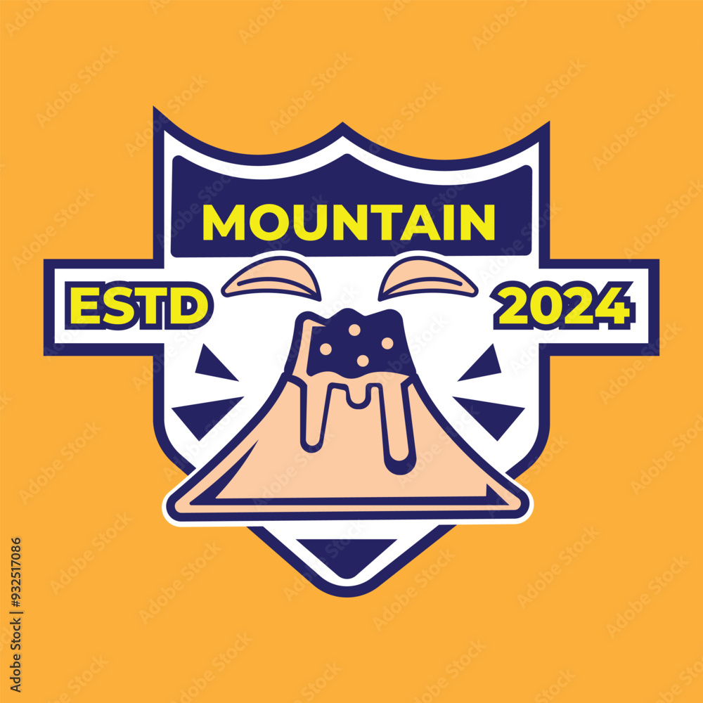 Naklejka premium Mountain badge illustration vector design with colorful and simple style. suitable for logos, icons, posters, advertisements, banners, companies, t-shirt designs, stickers, websites.