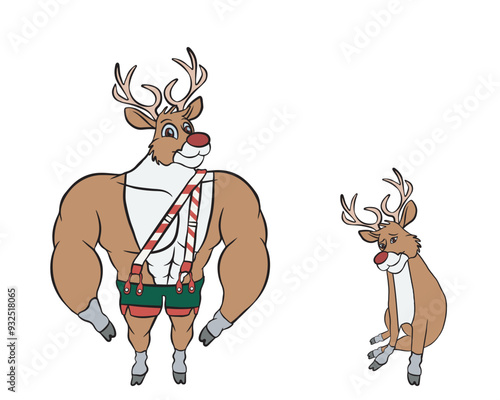 Popular and funny internet meme Santa's big reindeer and little reindeer. Joke for Christmas. Isolated on transparent background