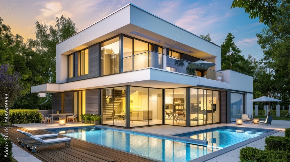 Fototapeta premium Modern House with Pool and Deck