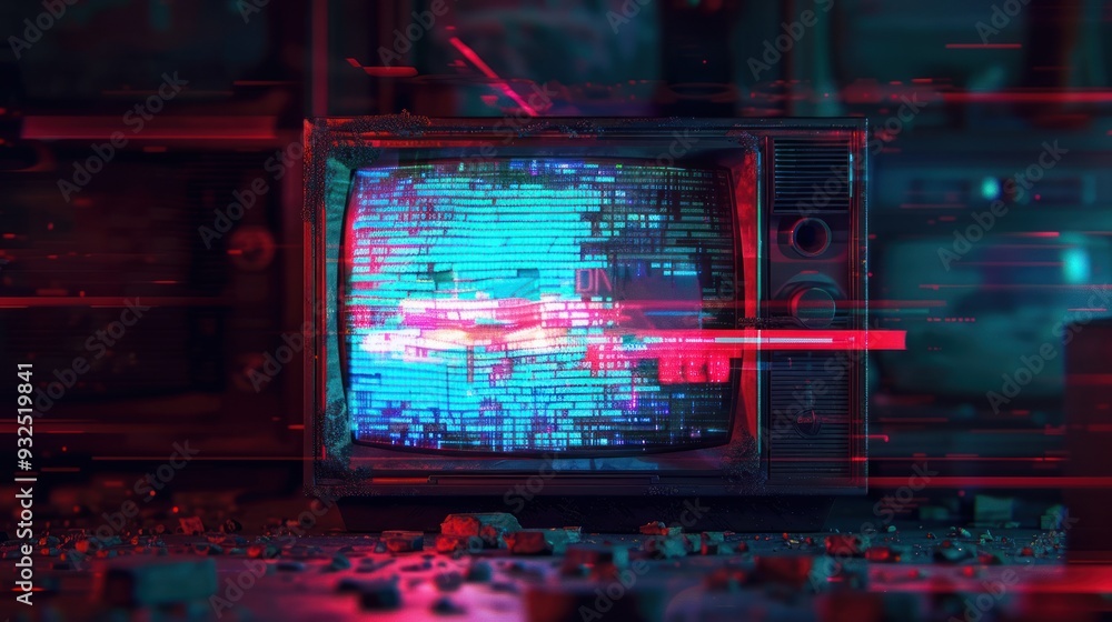 Obraz premium Retro TV with Glitch Effect