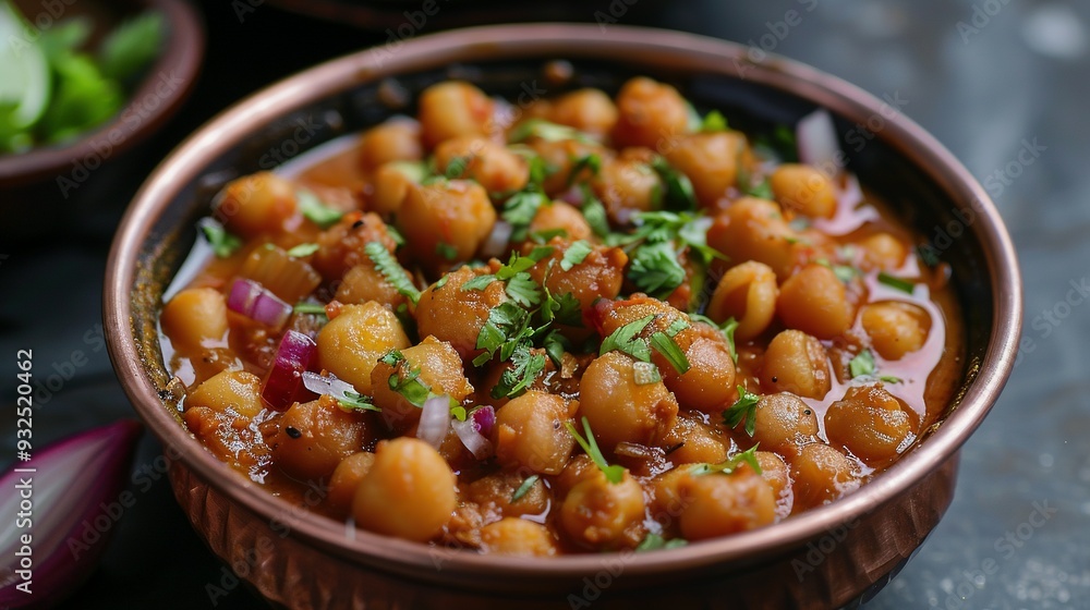 Close-up of Chickpea Curry in a Copper Bowl Close-up of Chickpea Curry in a Copper Bowl