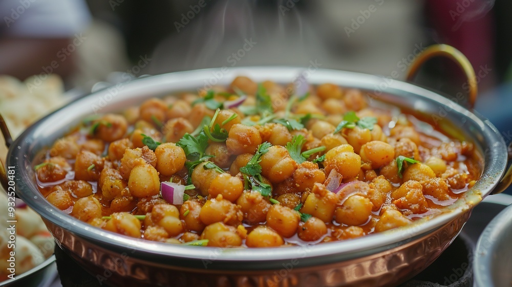 Steaming Bowl of Chickpea Curry with Cilantro and Onion Garnish Steaming Bowl of Chickpea Curry with Cilantro and Onion Garnish
