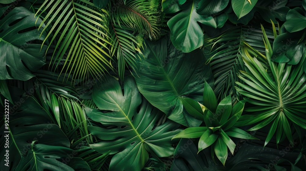 closeup nature view of green leaf and palms background. Flat lay, dark nature concept, tropical leaf, ai closeup nature view of green leaf and palms background. Flat lay, dark nature concept, tropical leaf, ai