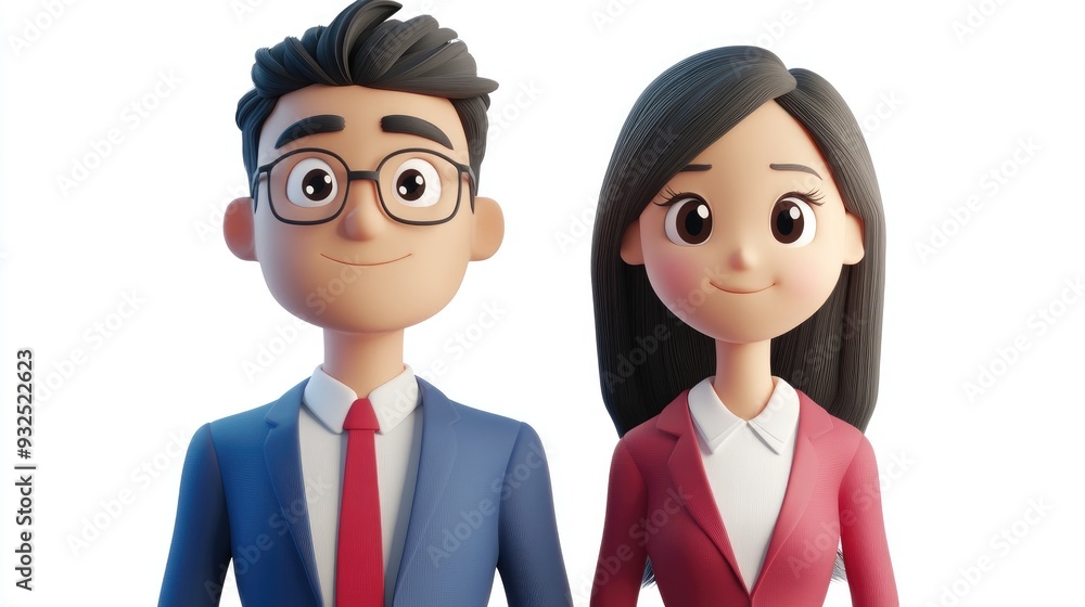3D Cartoon Characters of Asian Business Man and Woman Isolated 3D Cartoon Characters of Asian Business Man and Woman Isolated