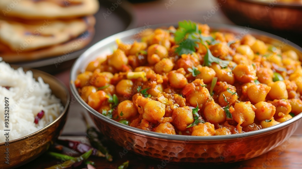 Close-up of a bowl of chickpea curry with cilantro garnish Close-up of a bowl of chickpea curry with cilantro garnish
