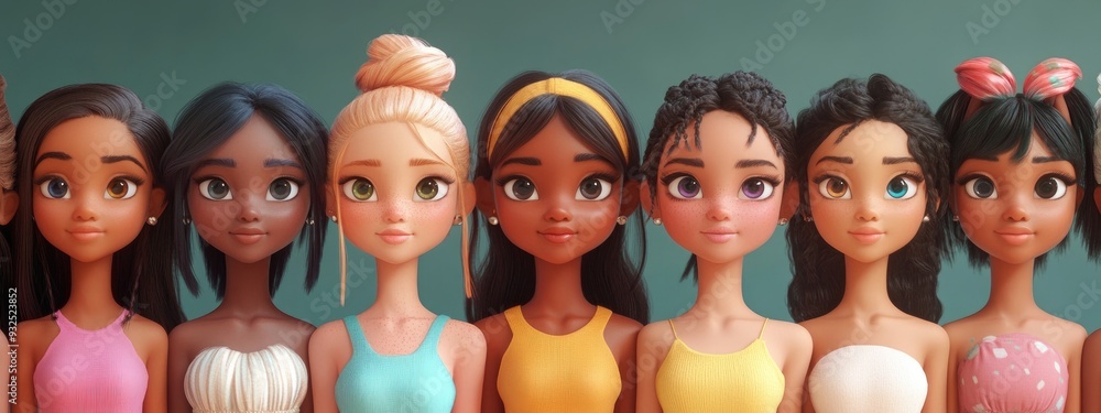 3D Cartoon Collage of Diverse Young Girls with Various Skin Colors and Conditions Exploring Beauty Standards and Cosmetics 3D Cartoon Collage of Diverse Young Girls with Various Skin Colors and Conditions Exploring Beauty Standards and Cosmetics