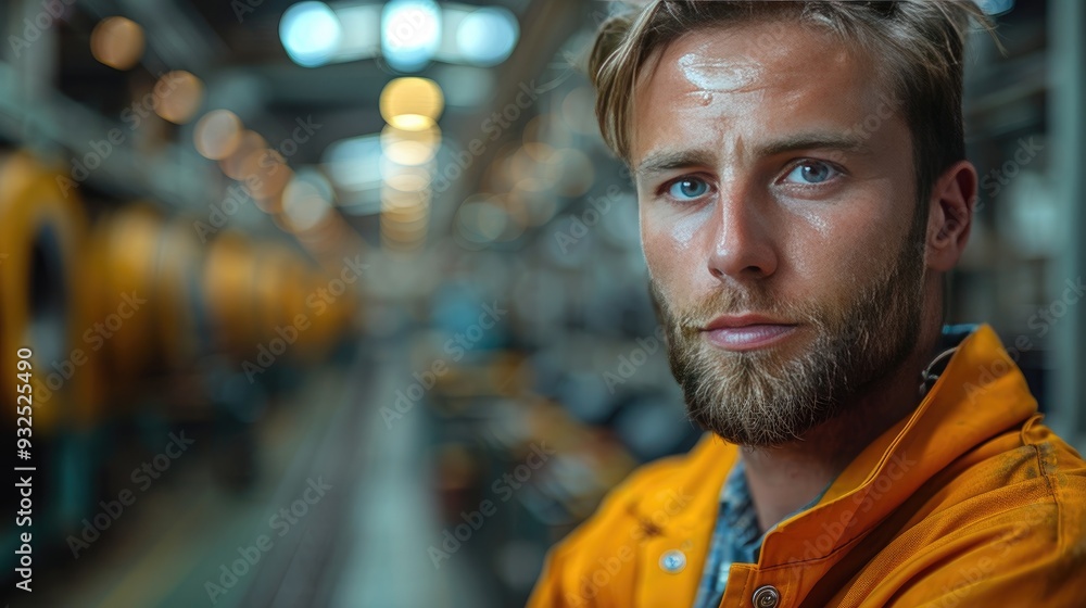 portrait of engineer controlling machine in modern industrial factory manufacturing facility with robotics robotic arms,automation storing products,materials in warehouse portrait of engineer controlling machine in modern industrial factory manufacturing facility with robotics robotic arms,automation storing products,materials in warehouse
