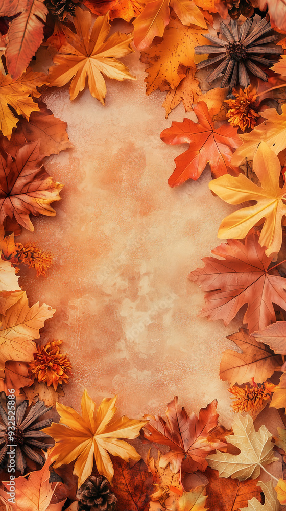 Autumn leaves frame with warm orange background Autumn leaves frame with warm orange background
