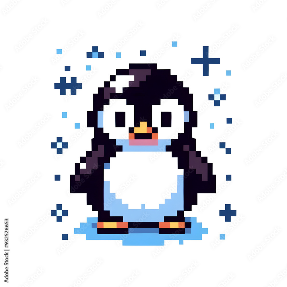Fototapeta premium 흰 배경, 펭귄, 픽셀아트 (White background, Penguin, pixel art) 