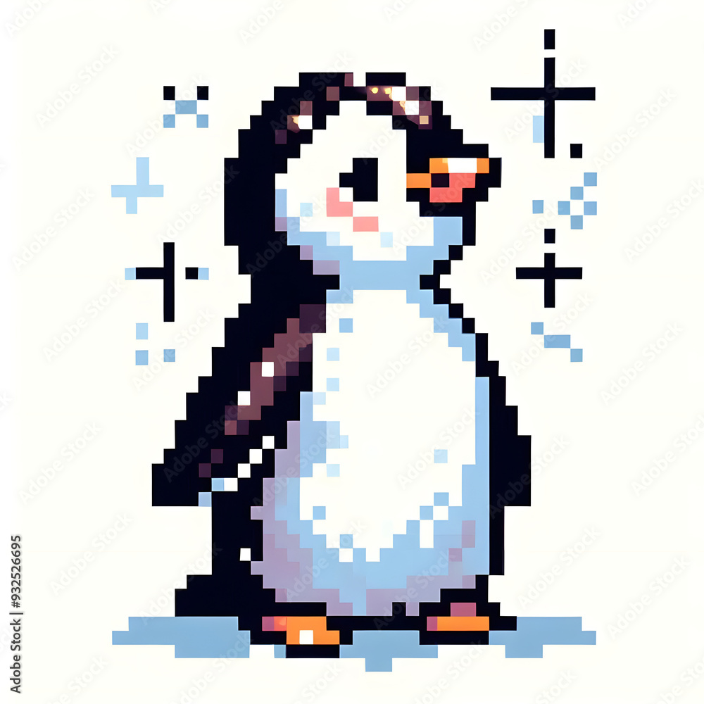 Obraz premium 흰 배경, 펭귄, 픽셀아트 (White background, Penguin, pixel art) 