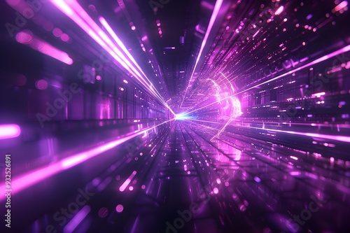 abstract 3d illustration of futuristic tunnel with glowing lines and particles - Generated AI