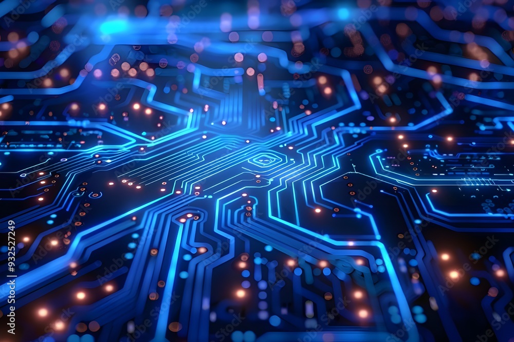 Computer motherboard with a chip processor. Generated AI Computer motherboard with a chip processor. Generated AI